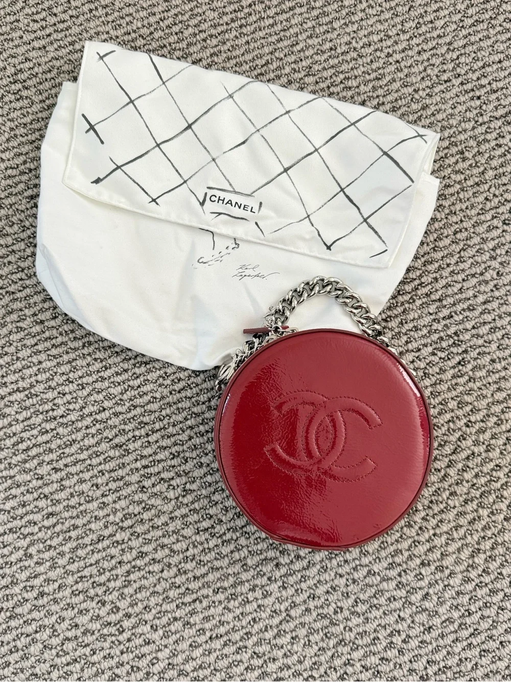 Chanel Red Patent Leather Round Crossbody Bag